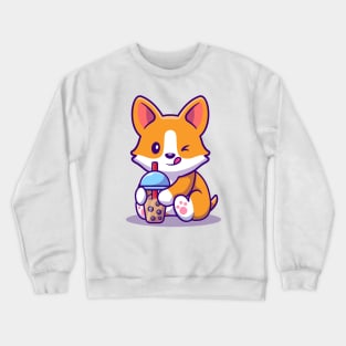 Cute Corgi Drink Milk Tea Boba Crewneck Sweatshirt